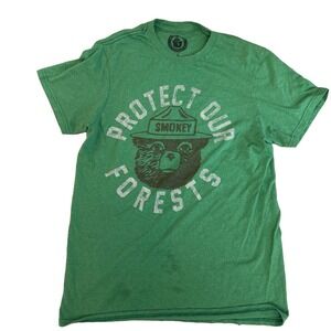 Smokey Bear Protect Our Forests Green Graphic T Shirt Men's Small Forest Service